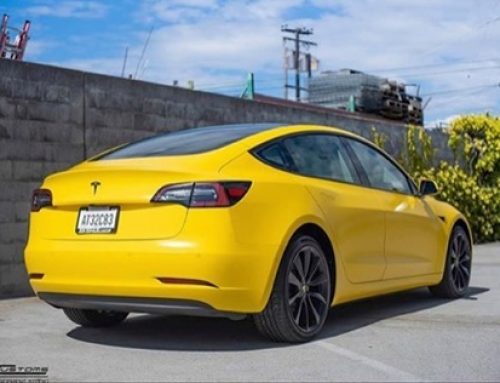 Tesla Model3 Wrapped in Avery Dennison SW Satin Yellow Vinyl