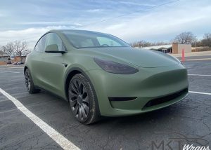 Tesla ModelY Wrapped in 3M Matte Military Green Vinyl