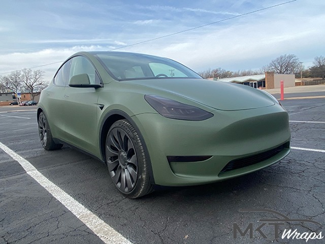 Tesla ModelY Wrapped in 3M Matte Military Green Vinyl - Vinyl Wrap