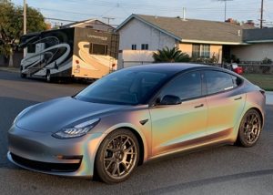 Tesla Wrapped in 3M Satin Flip Psychedelic Vinyl
