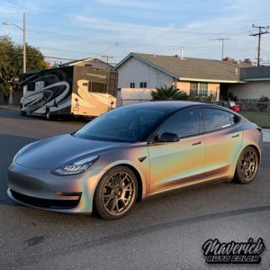Tesla Wrapped in 3M Satin Flip Psychedelic Vinyl